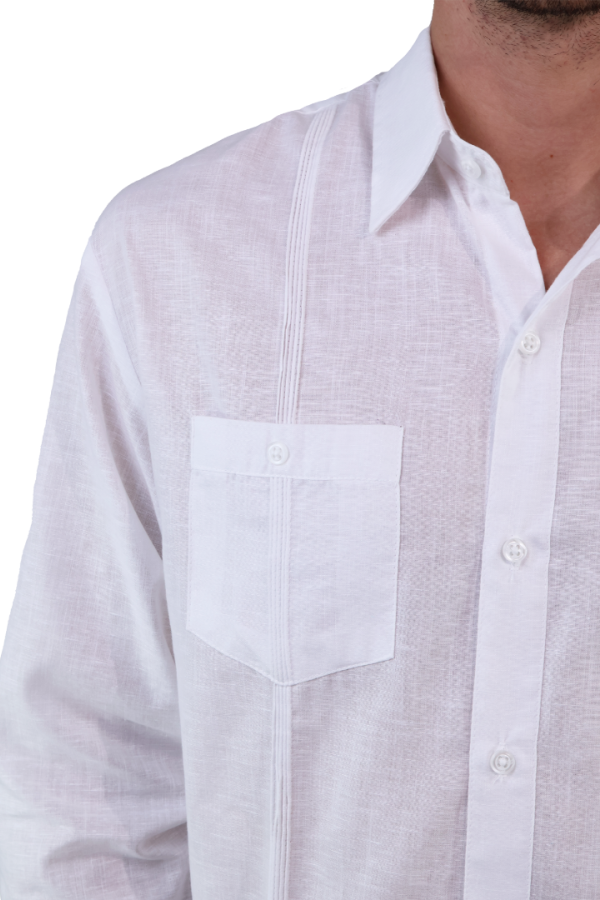 Guayabera Manga Larga Color Blanca Cuello Italiano Corte Clasico Para Caballero